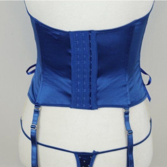 Elegant Moments Women's Size 32 Blue Silver Embellished Corset Set - Picture 5 of 9